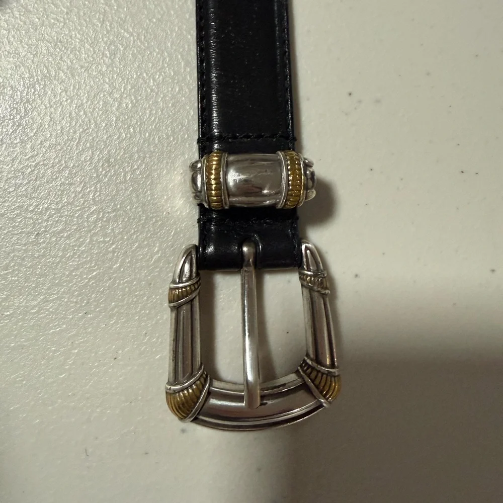 Fossil Black Leather Belt Silver Bamboo Buckle Size XL Extra Large Classic